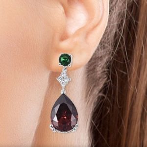 Large Elegant Red and Green Quartz Post Earrings